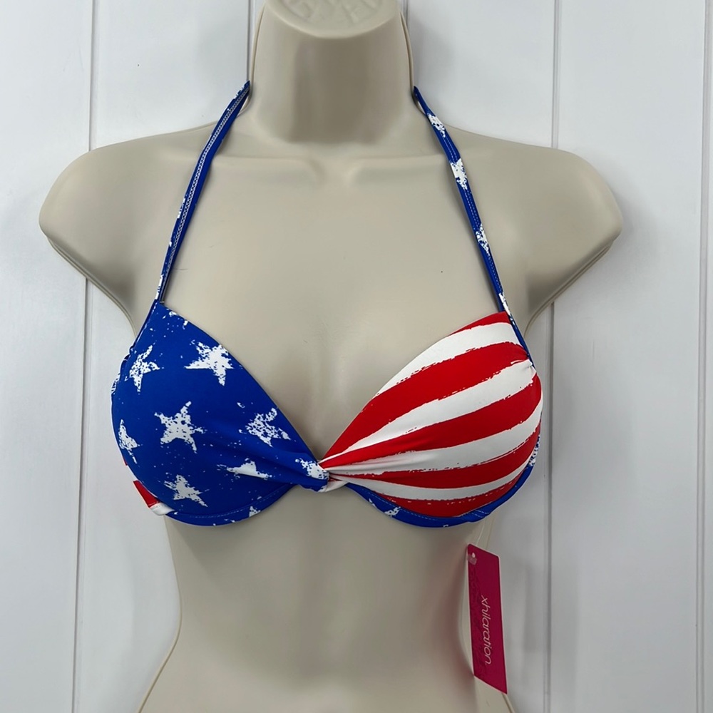 🆕NWT Red White & Blue Stars & Stripes Target Xhilaration Bikini Top Small 0-2